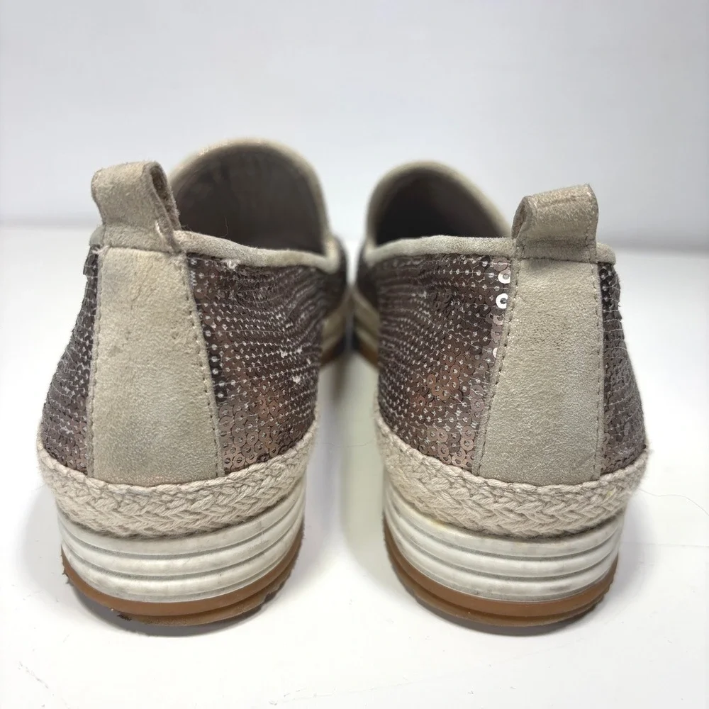 Paul Green Joaquin Women Silver Gold Sequin Espadrille Slip On Flats Size 6.5